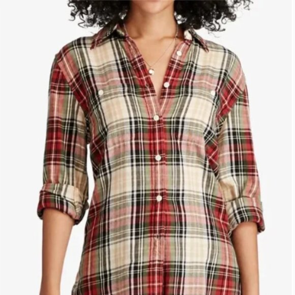 Ralph Lauren Denim & Supply Plaid Utility Shirt Light Flannel Boyfriend Medium - Picture 1 of 13